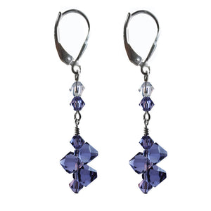 Top Drilled Tanzanite Earrings Made with Swarovski Crystal Elements.