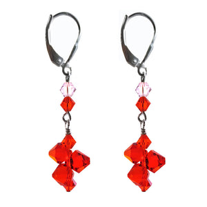 Top Drilled Light Red Earrings Made with Swarovski Crystal Elements.