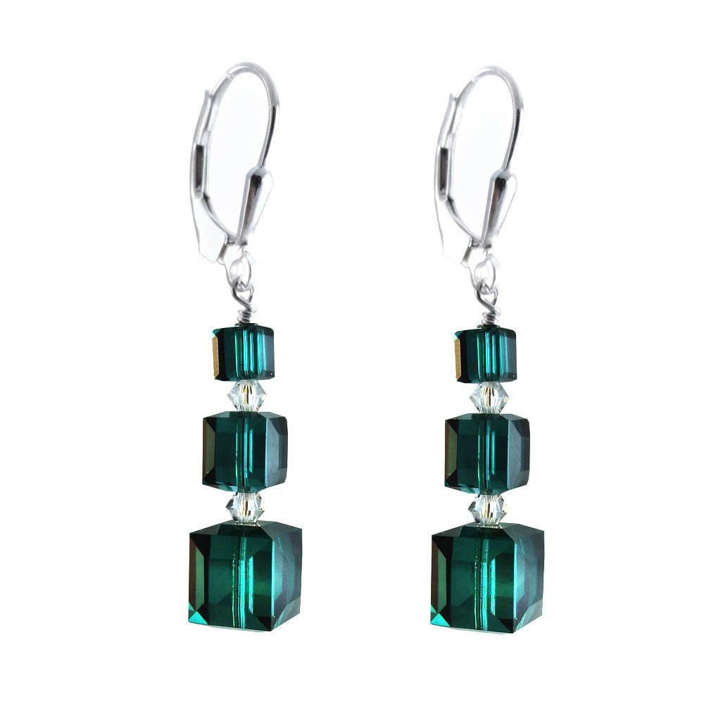 Past Present Future Earrings Made with Emerald Colored Swarovski Crystal Elements.