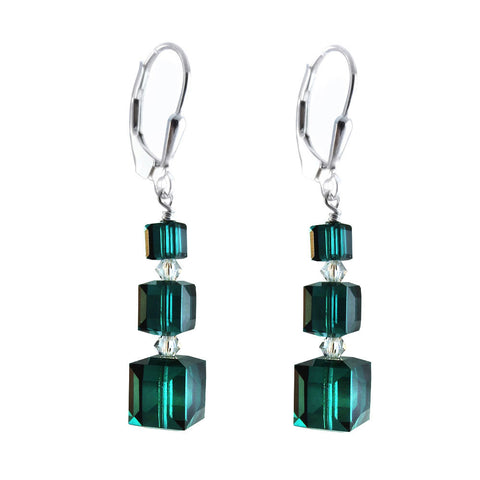 Past Present Future Earrings Made with Emerald Colored Swarovski Crystal Elements.