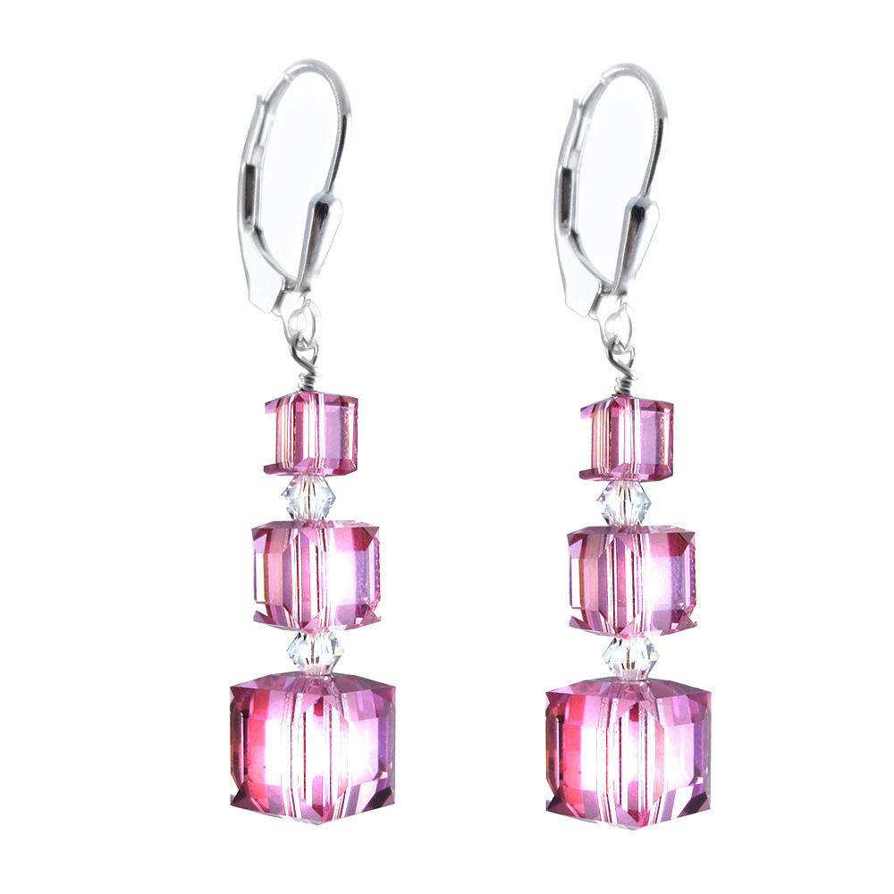 Past Present Future Earrings Made with Rose Swarovski Crystal Elements.