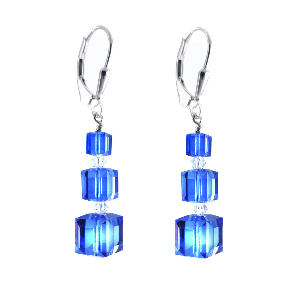 Past Present Future Earrings Made with Sapphire Colored Swarovski Crystal Elements.