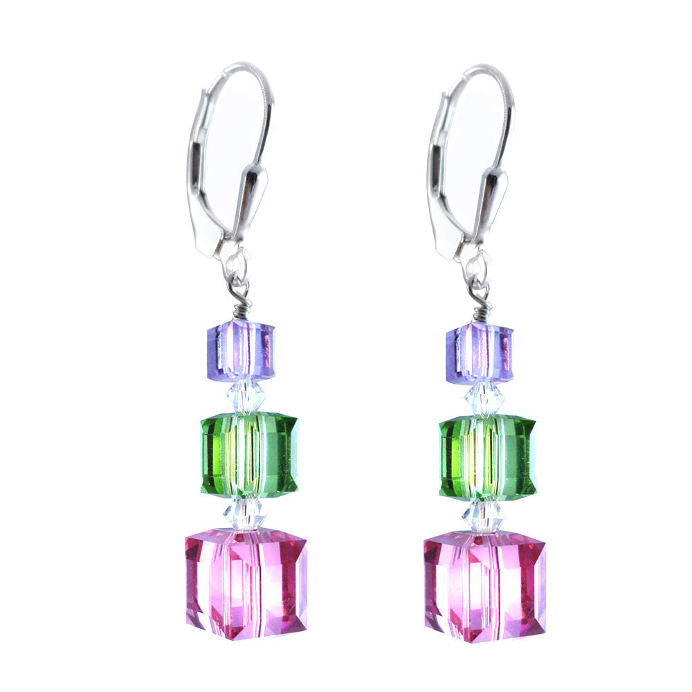 Past Present Future Earrings Made with Multi Color Swarovski Crystal Elements.