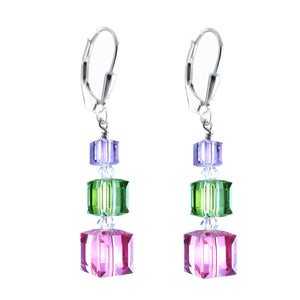 Past Present Future Earrings Made with Multi Color Swarovski Crystal Elements.