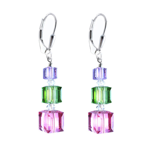 Past Present Future Earrings Made with Multi Color Swarovski Crystal Elements.