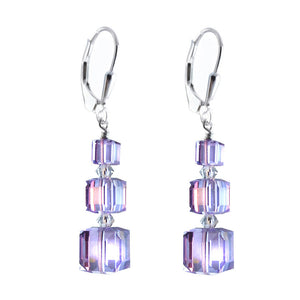 Past Present Future Earrings Made with Violet Swarovski Crystal Elements.