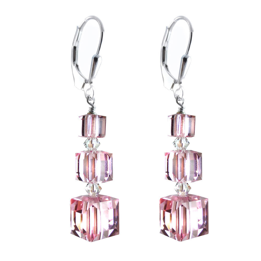 Past Present Future Earrings Made with Light Rose Swarovski Crystal Elements.