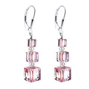 Past Present Future Earrings Made with Light Rose Swarovski Crystal Elements.