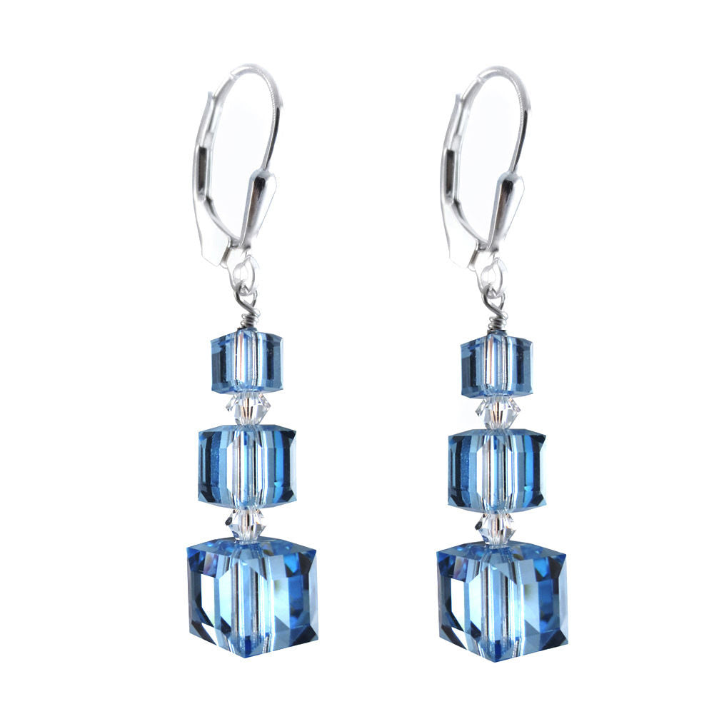 Past Present Future Earrings Made with Light Sapphire Colored Swarovski Crystal Elements.