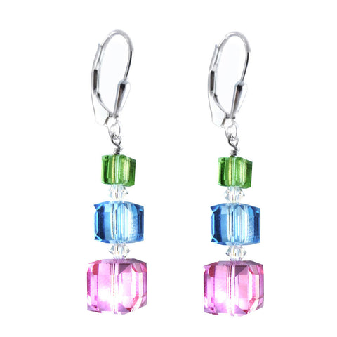 Past Present Future Earrings Made with Multi Color Swarovski Crystal Elements.