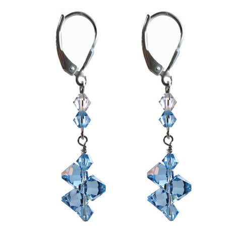 Top Drilled Aquamarine Colored Earrings Made with Swarovski Crystal Elements.