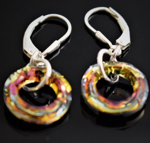 14mm Cosmic Ring Volcano Colored Earrings Made with Swarovski Crystal Elements.