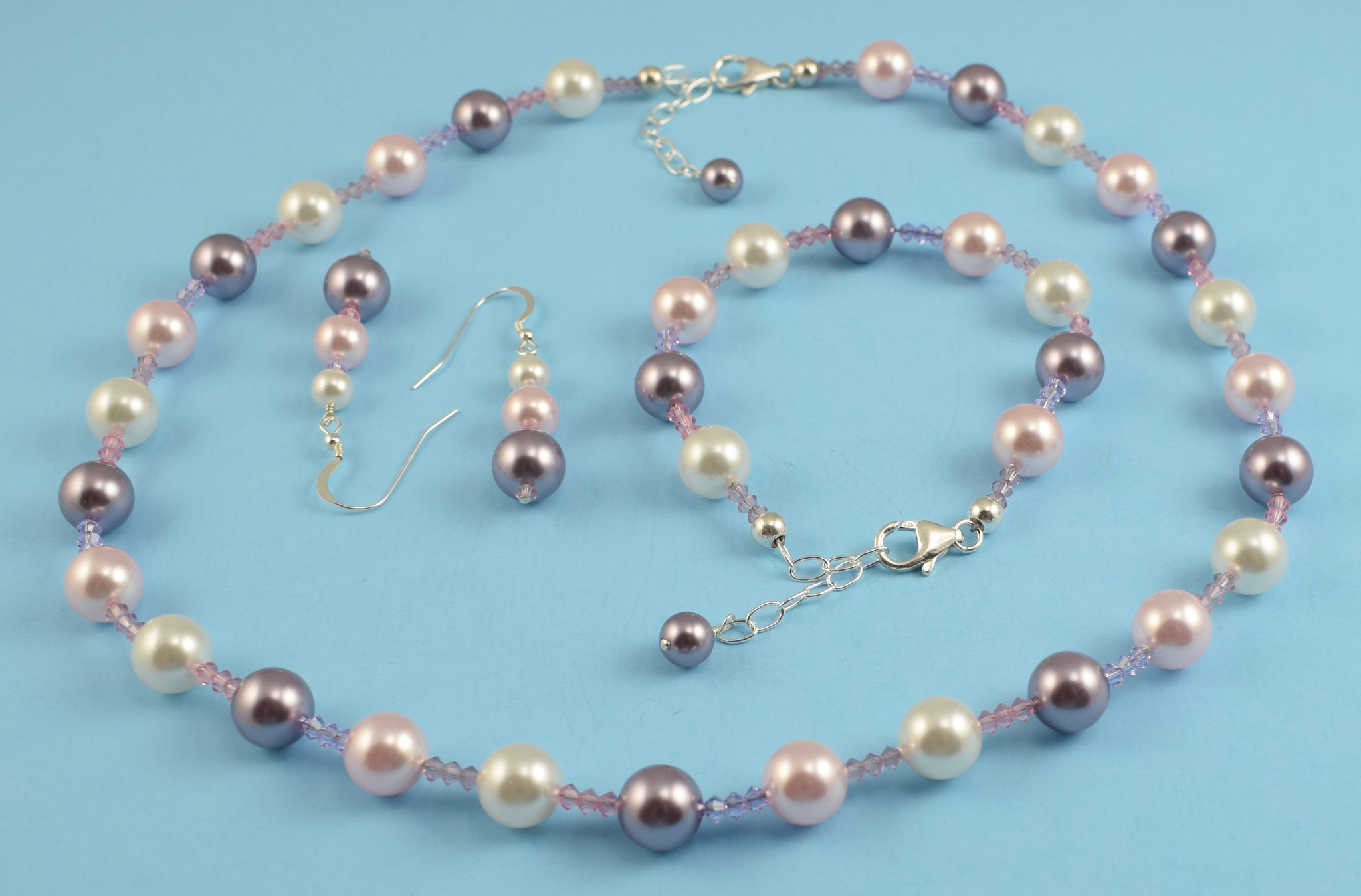 Rose, Lavender, & White Pearls Made With Swarovski Crystal Elements