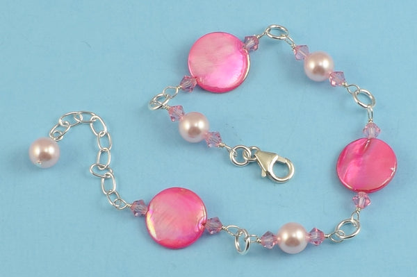 Pink Mother of Pearl Sterling Silver Wire Wrapped
