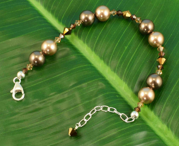 Brown Pearl Handcrafted made with Swarovski Crystal Elements