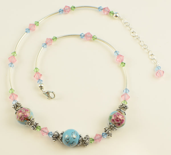 Artistic Glass & Sterling Silver Bali Beads with Swarovski Crystal Elements