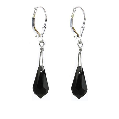 Tear Drop Black Earrings Made with Swarovski Crystal Elements.