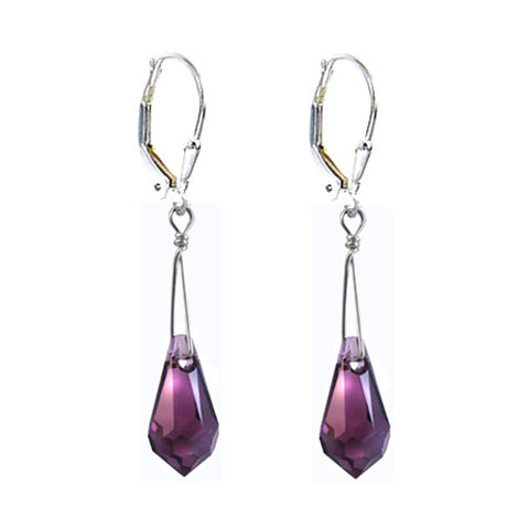 Tear Drop Amethyst Colored Earrings Made with Swarovski Crystal Elements.