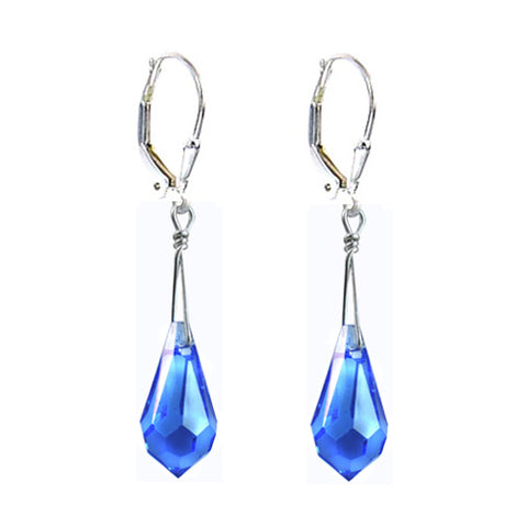 Tear Drop Aquamarine Colored Earrings Made with Swarovski Crystal Elements.