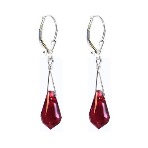 Tear Drop Siam Earrings Made with Swarovski Crystal Elements.