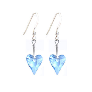 Heart Aquamarine Colored Earrings Made with Swarovski Crystal Elements.