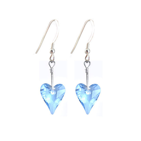 Heart Aquamarine Colored Earrings Made with Swarovski Crystal Elements.